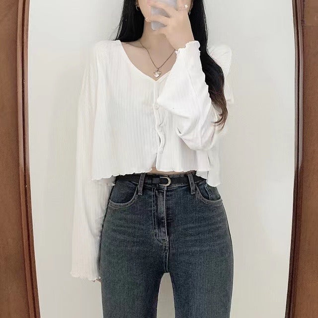 純棉木耳邊鈕扣Crop Top