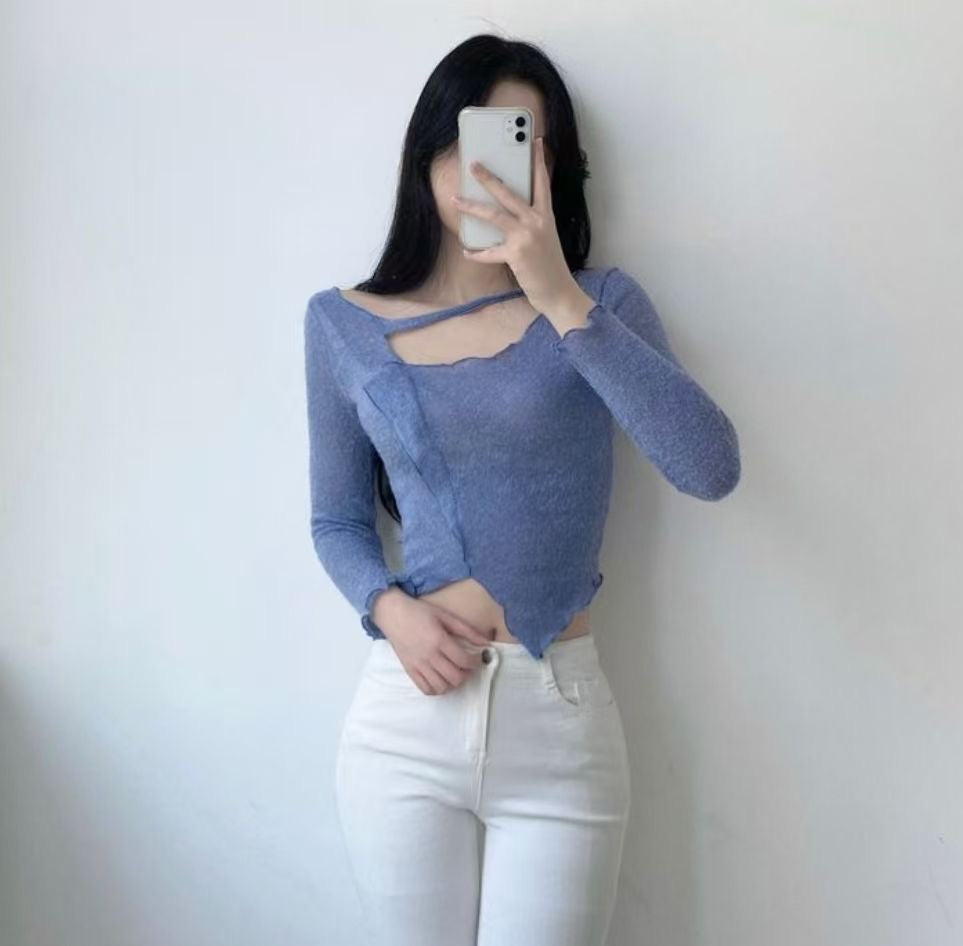 不規則木耳邊紡紗Top