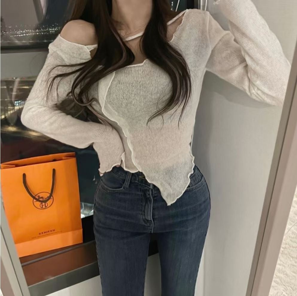不規則木耳邊紡紗Top