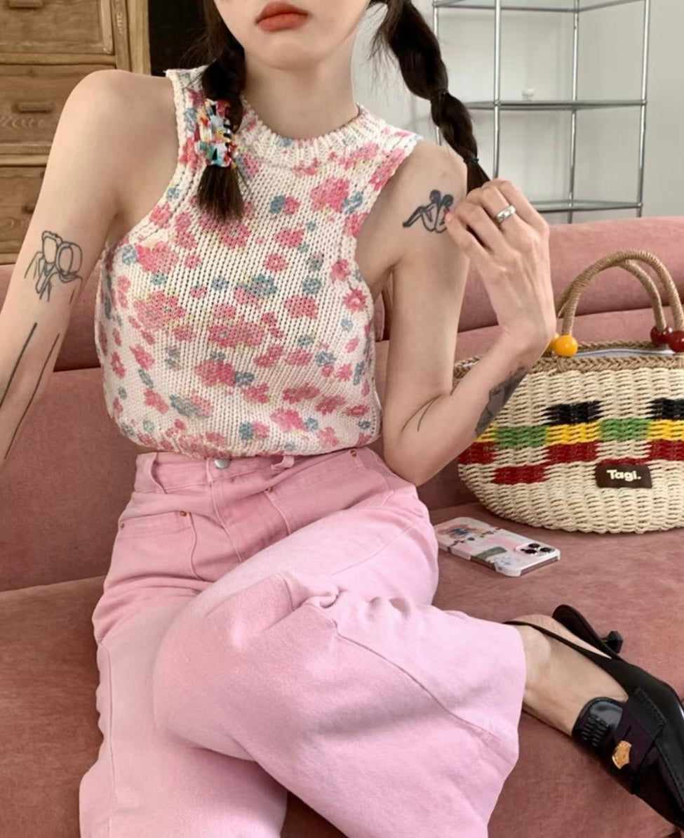 少女幼齡感可愛花花針織背心