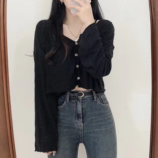 純棉木耳邊鈕扣Crop Top