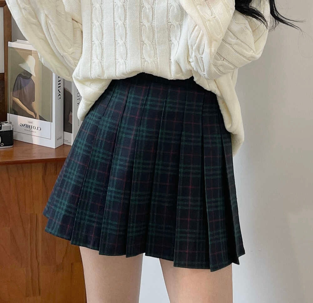 【含10%羊毛】學院風格紋百褶裙