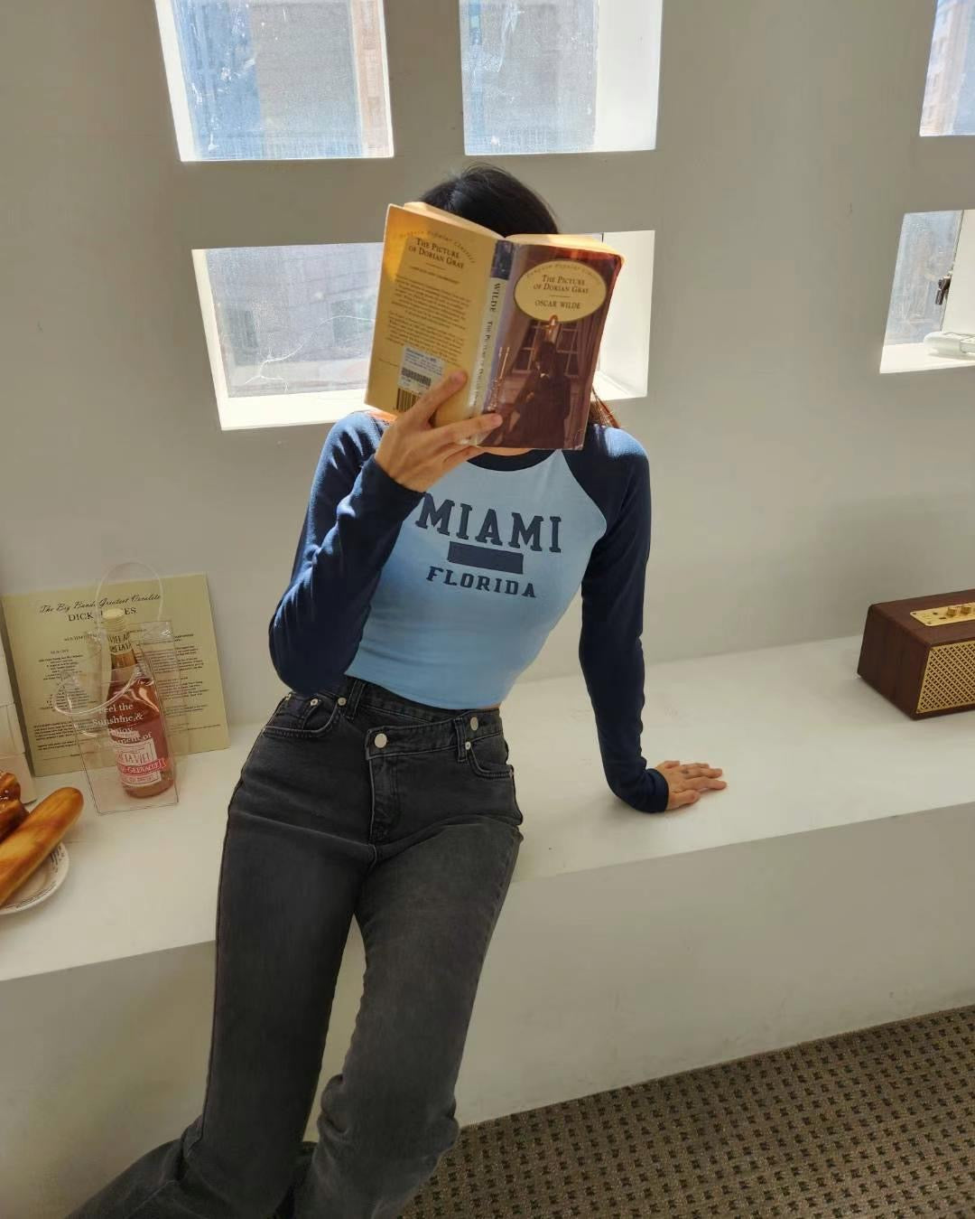MIAMI 牛角拼色長袖上衣