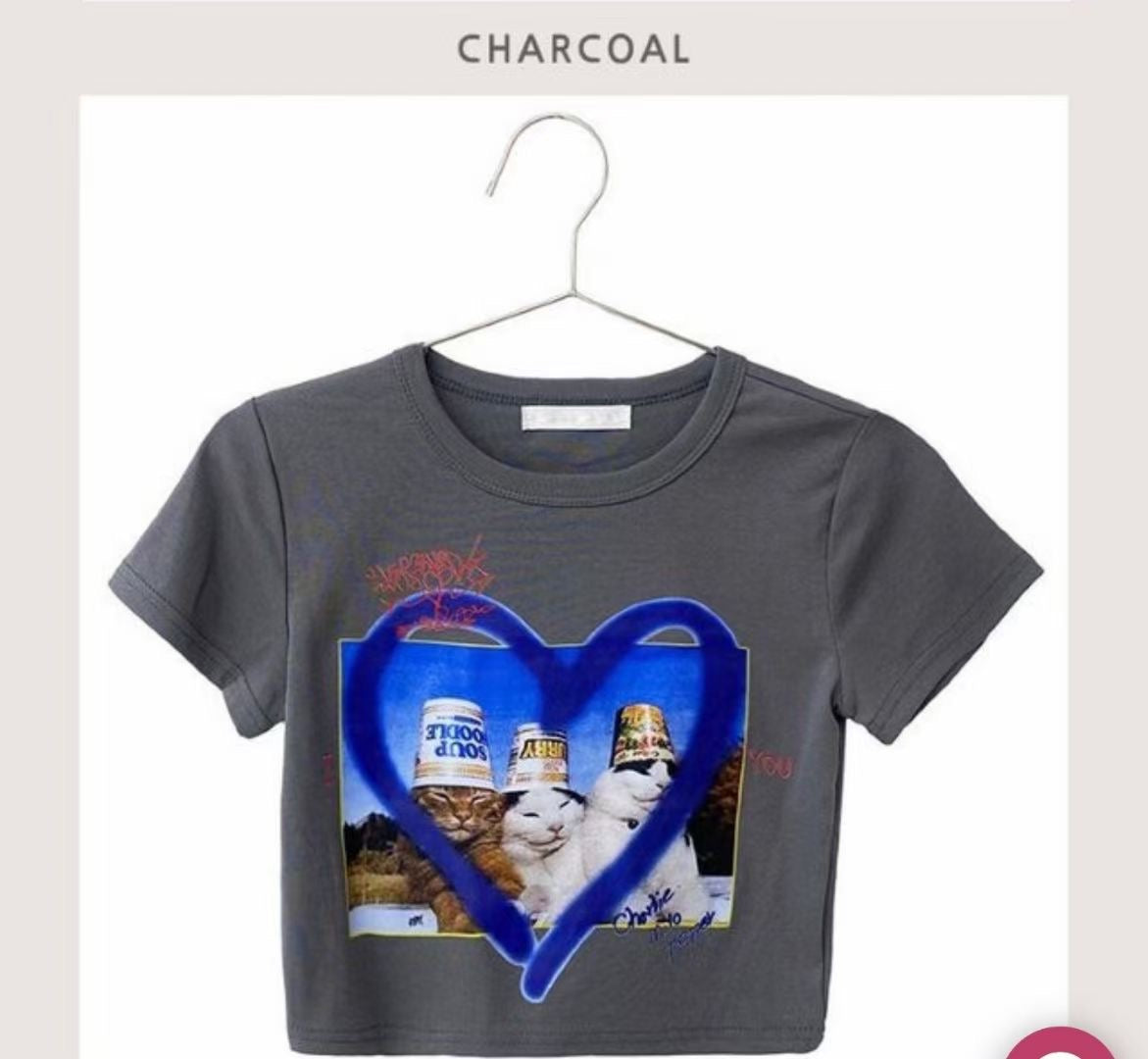 Y2k Funny Cat Crop Tee