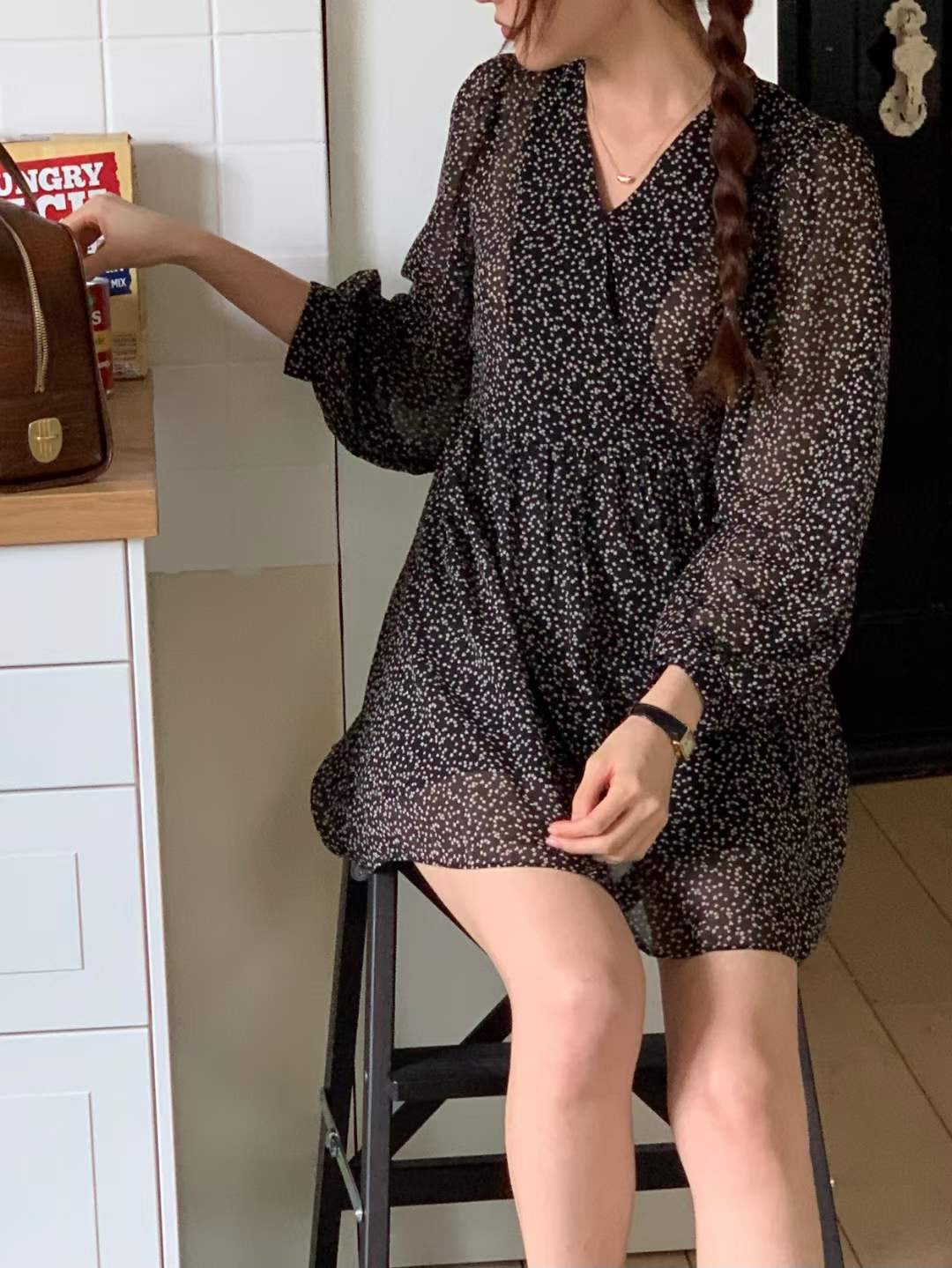 V neck Mini Floral Dress