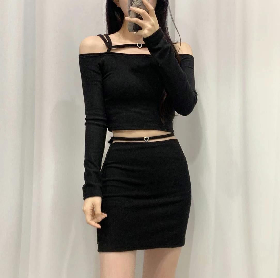 性感雙肩帶Top+心型腰帶短裙Set