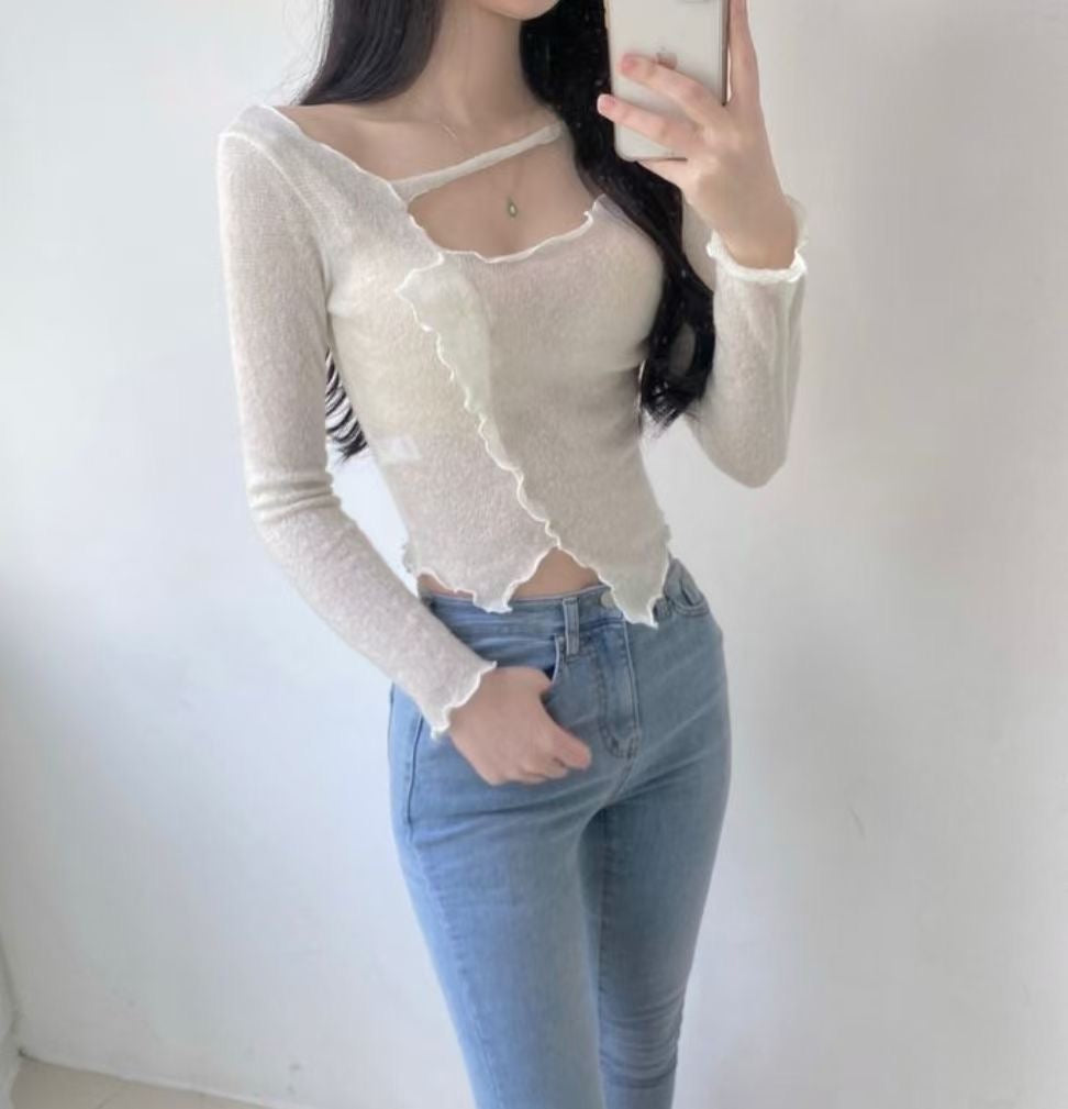 不規則木耳邊紡紗Top