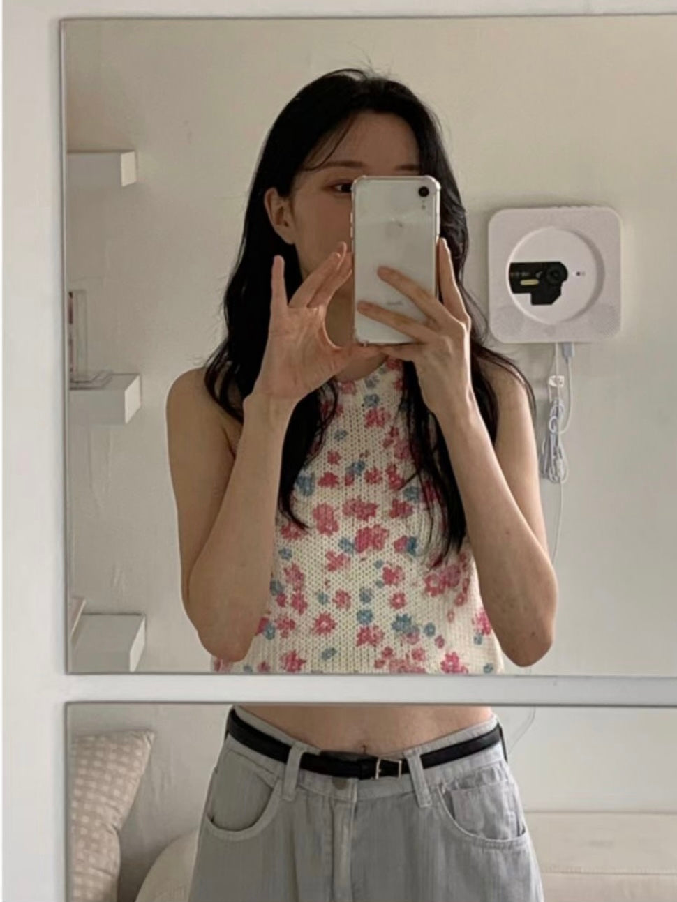 少女幼齡感可愛花花針織背心