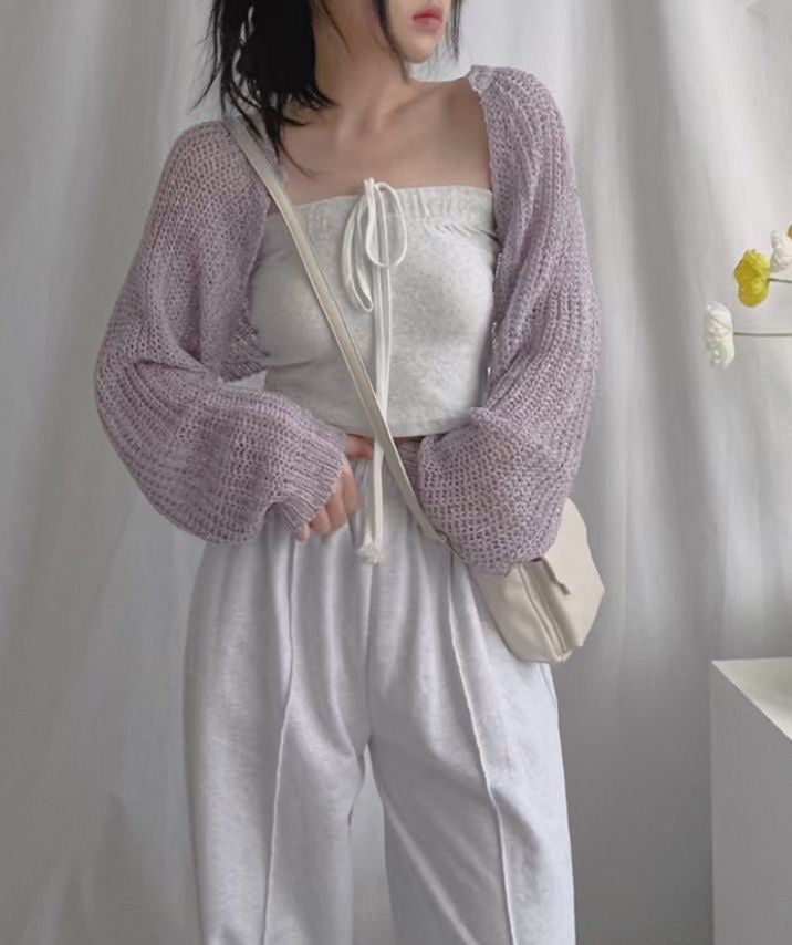 超短版針織鏤空Cardigans