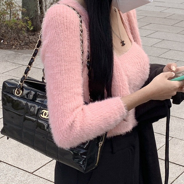 超軟熟毛毛吊帶背心外套Set
