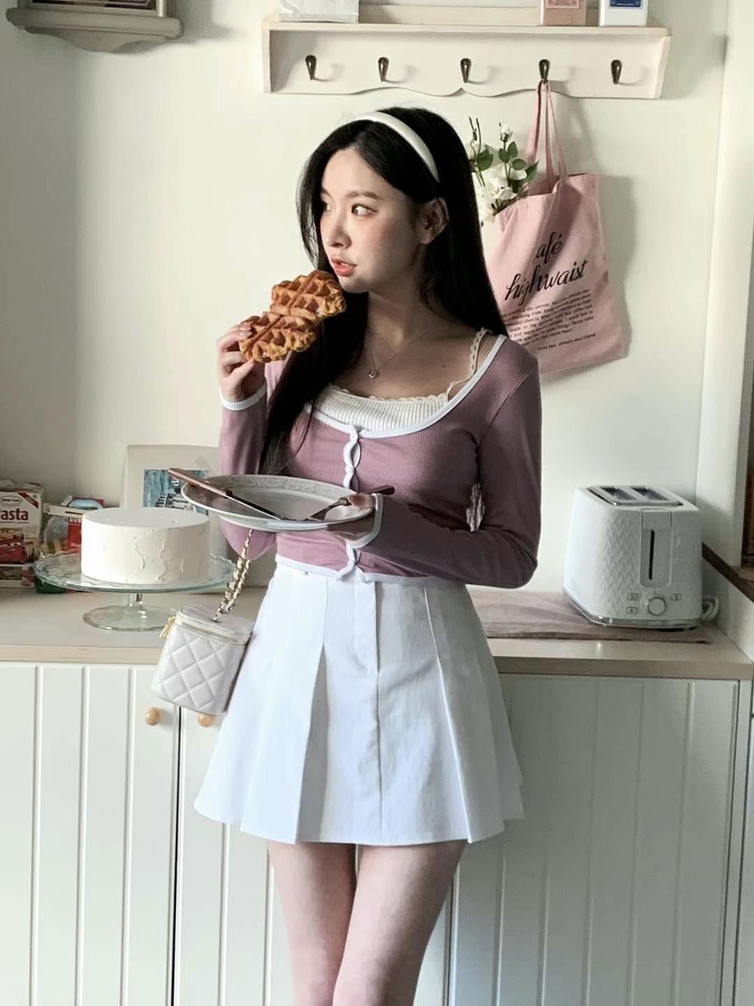 簡約拼色圓領鈕扣Top