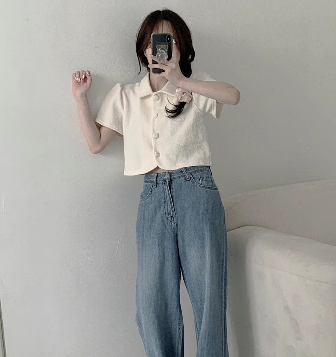 可愛Polo領弧形Top