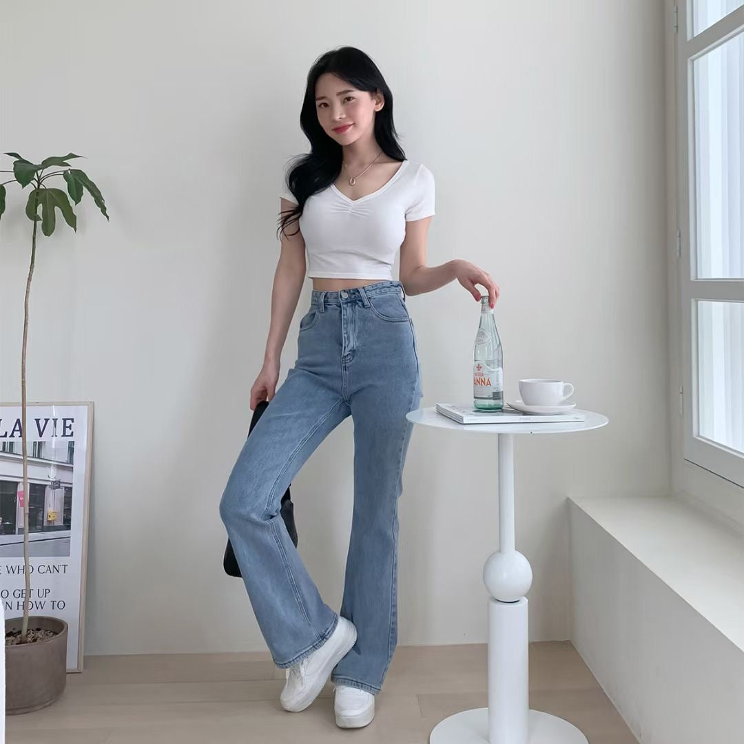 V領微抓胸皺摺Crop Top