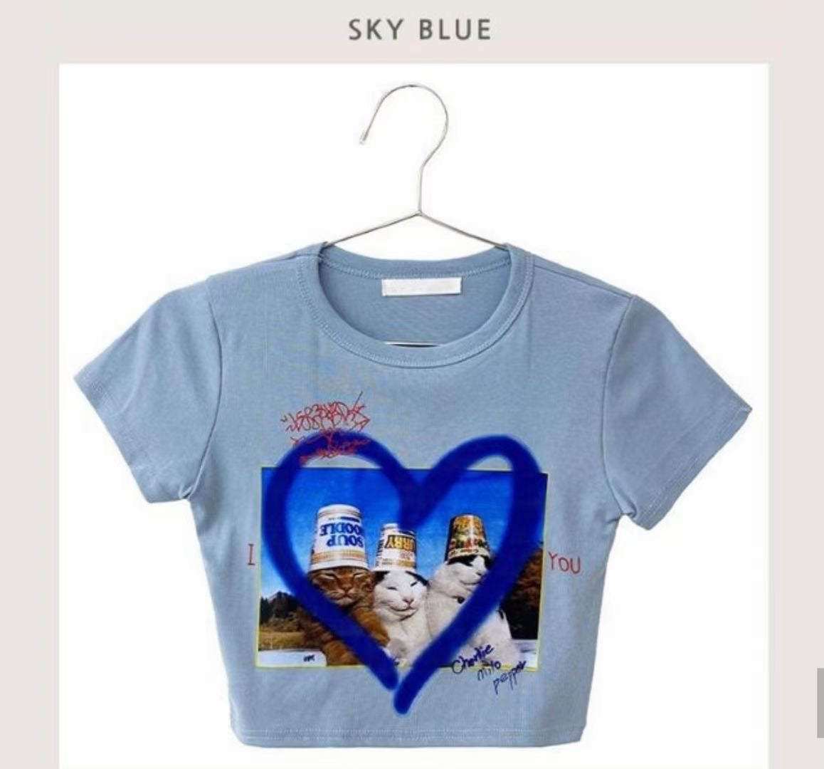 Y2k Funny Cat Crop Tee