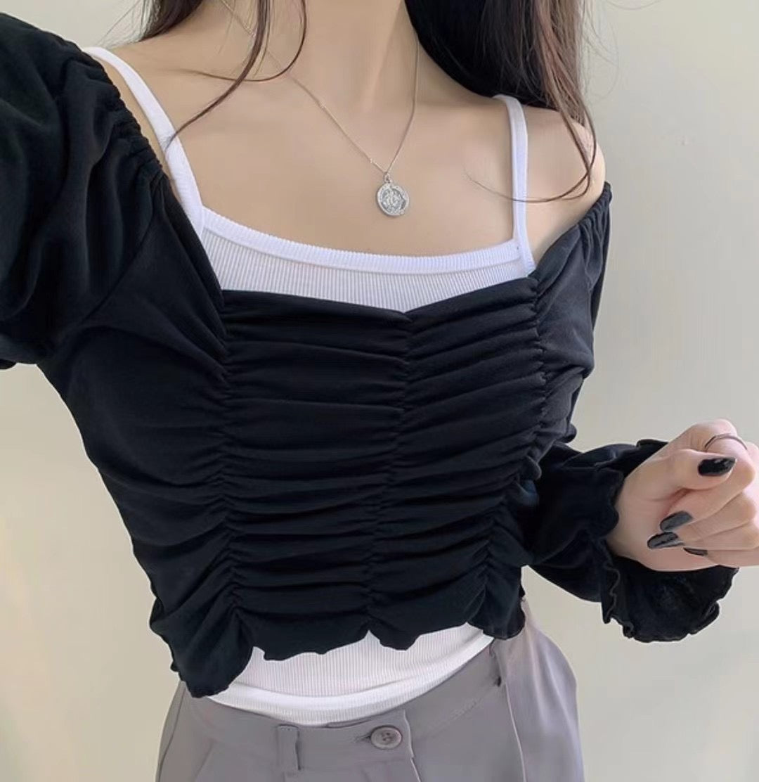 小性感心型皺褶Crop Top