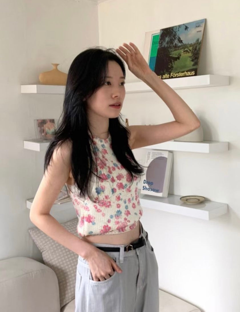 少女幼齡感可愛花花針織背心