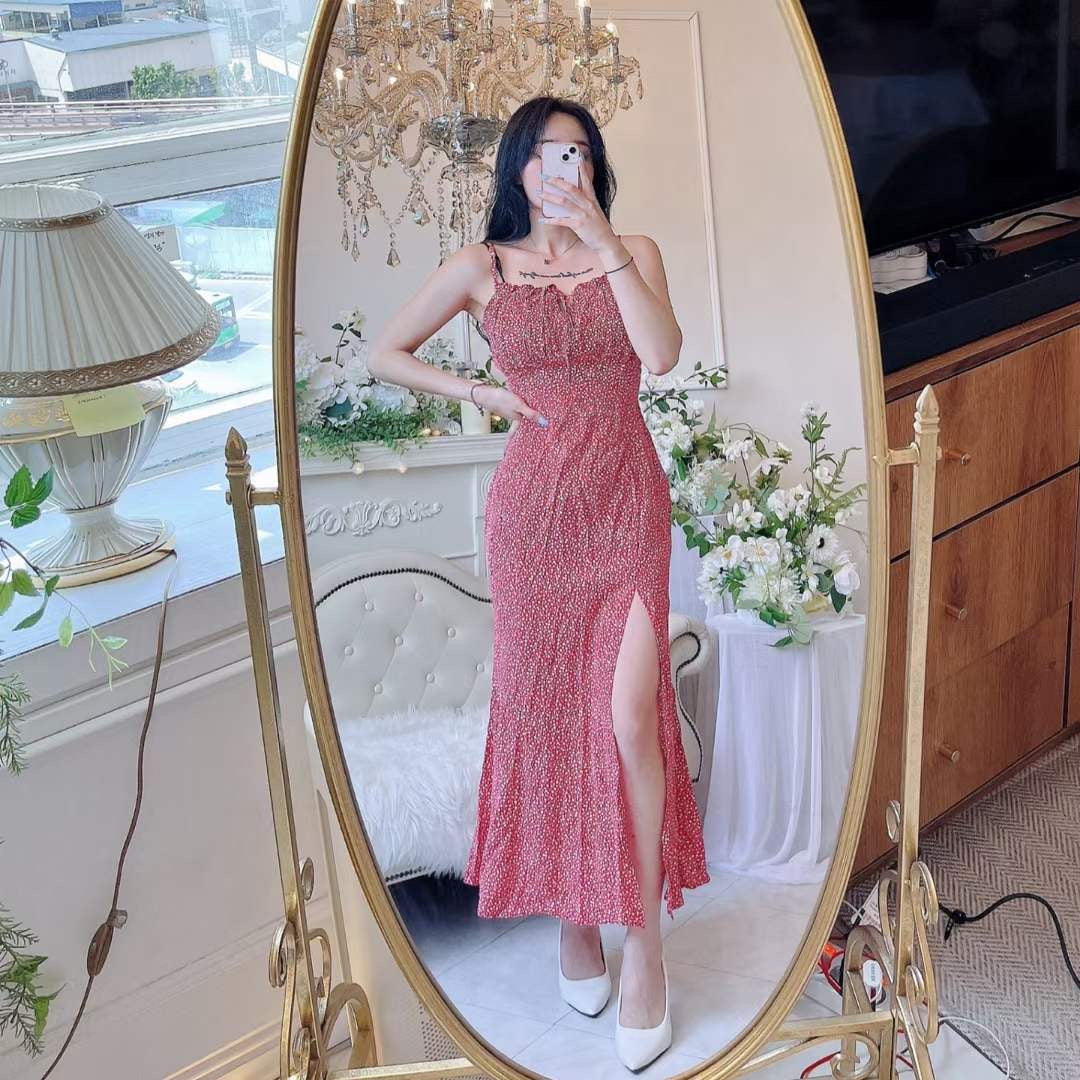吊帶碎花開衩Ops