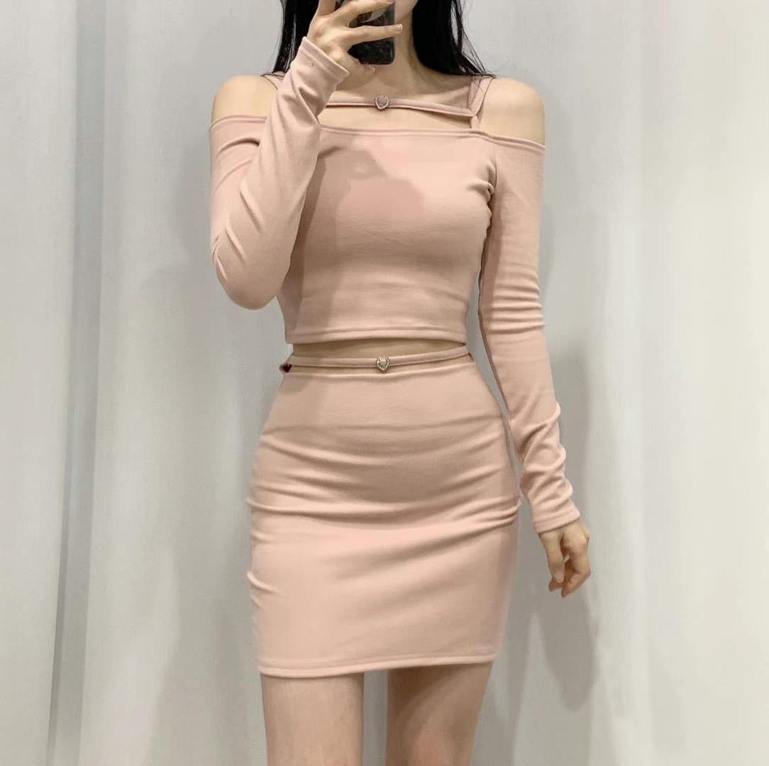 性感雙肩帶Top+心型腰帶短裙Set