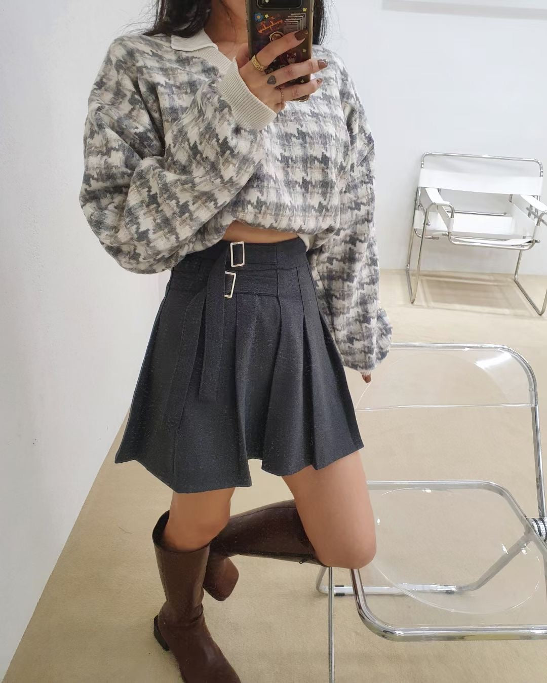 MTM千鳥格紋Crop