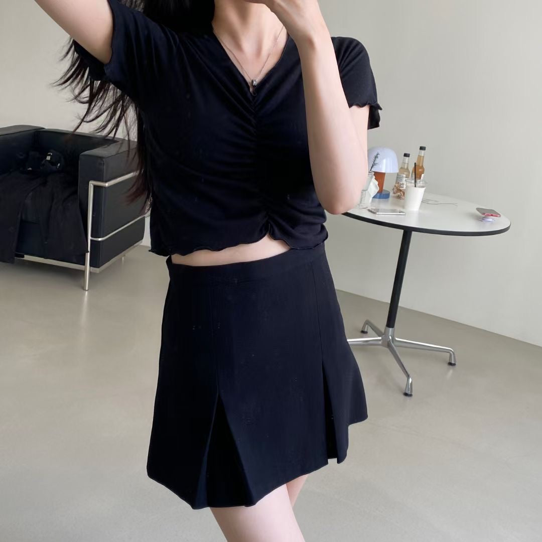 木耳邊抓胸皺摺Crop Top