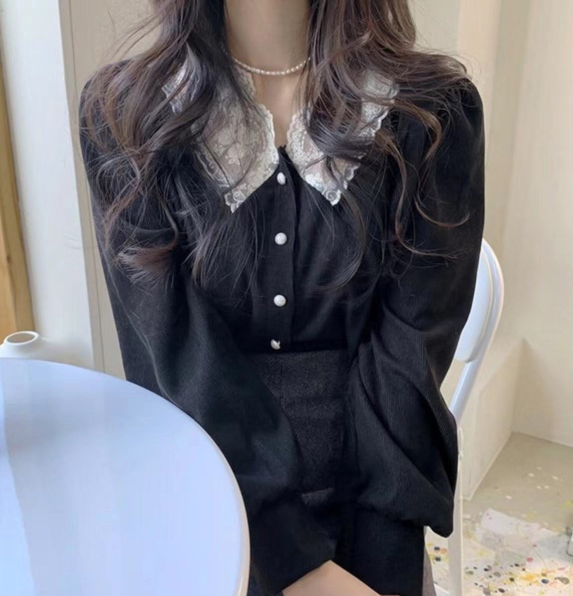 Vintage燈芯絨蕾絲Top