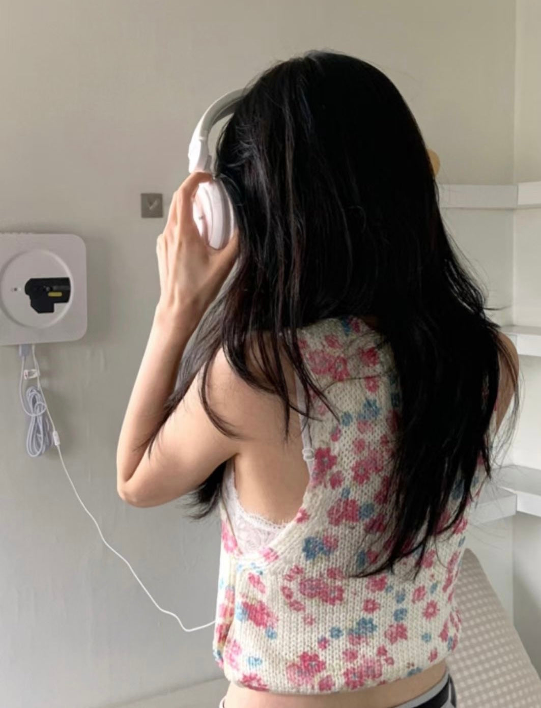 少女幼齡感可愛花花針織背心