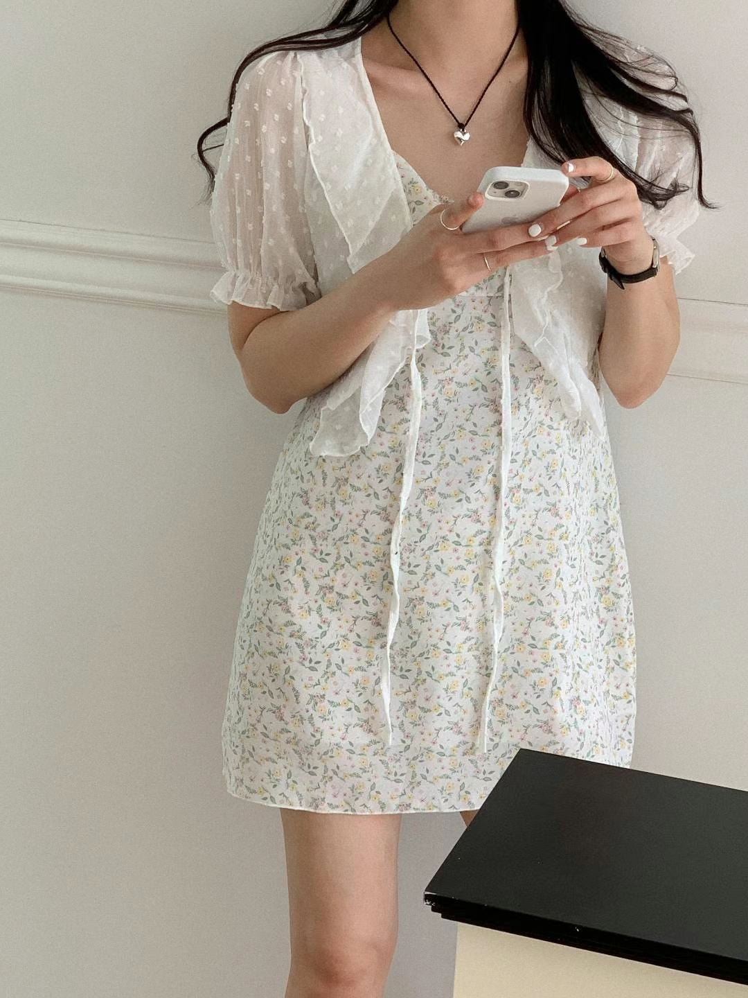 吊帶荷葉邊碎花裙