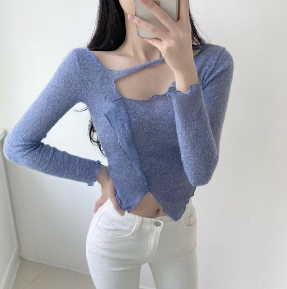 不規則木耳邊紡紗Top