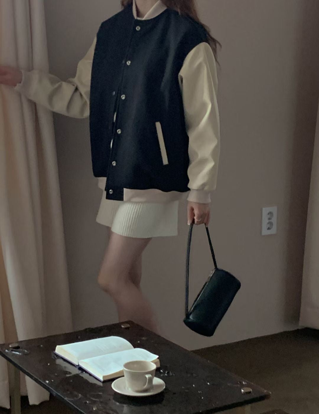 男友風拼色棒球外套
