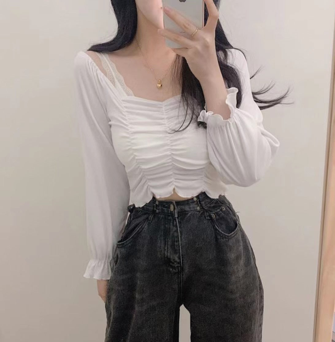小性感心型皺褶Crop Top