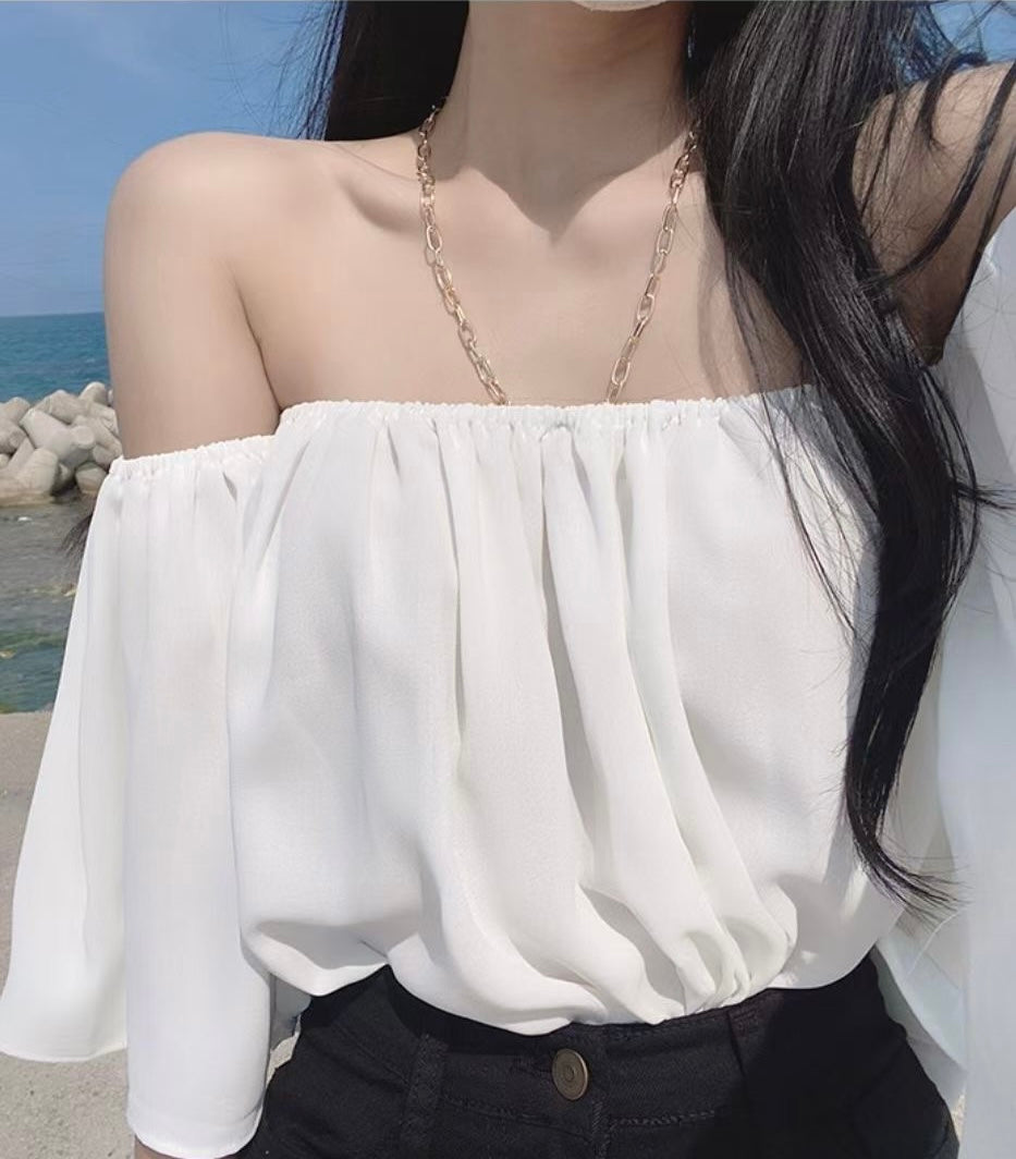 溫柔仙氣一字膊掛鍊Blouse