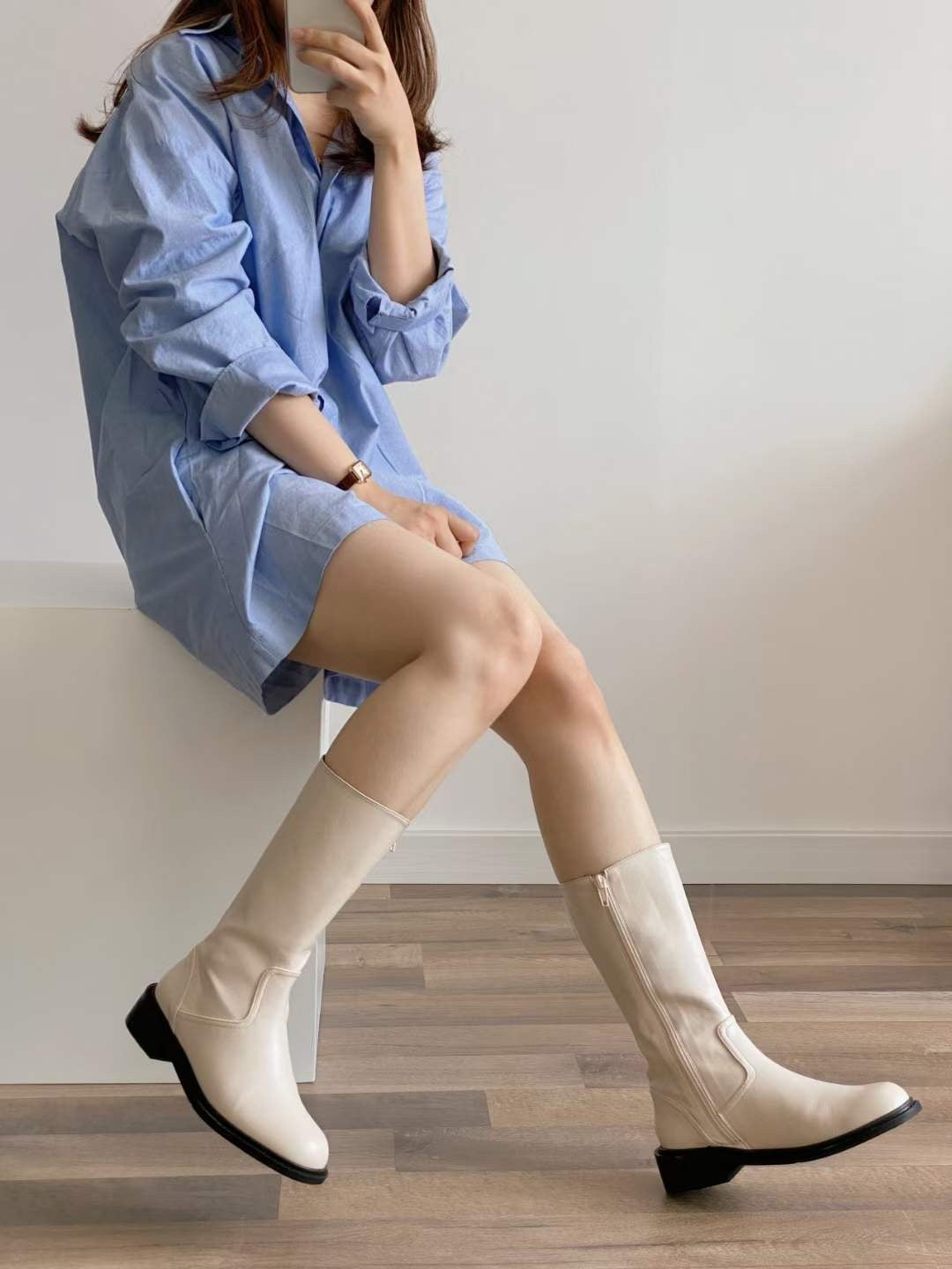 Round Toe Midi-Boots