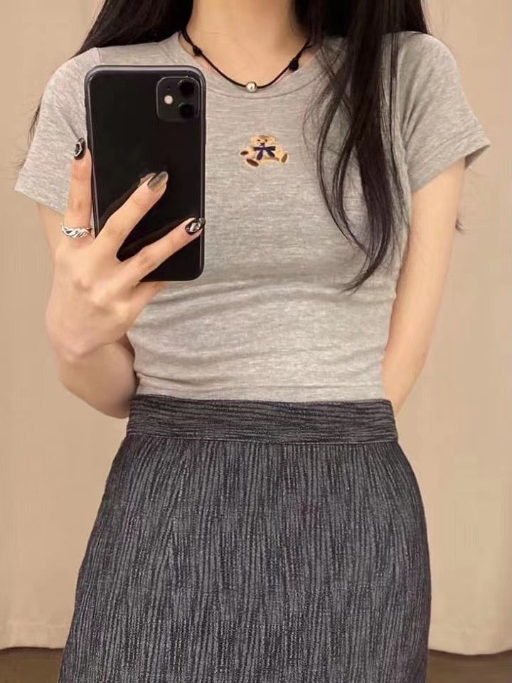 小熊刺繡Crop Tee