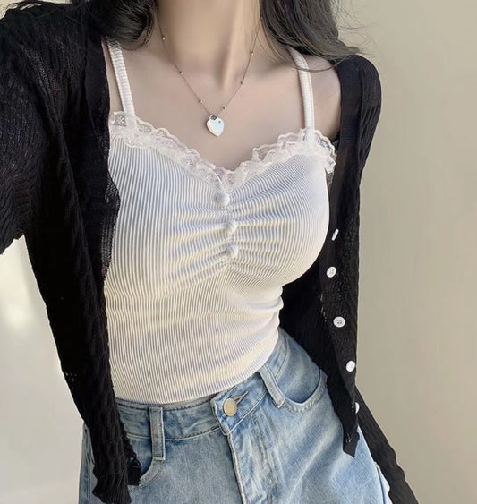 蕾絲鈕扣小吊帶