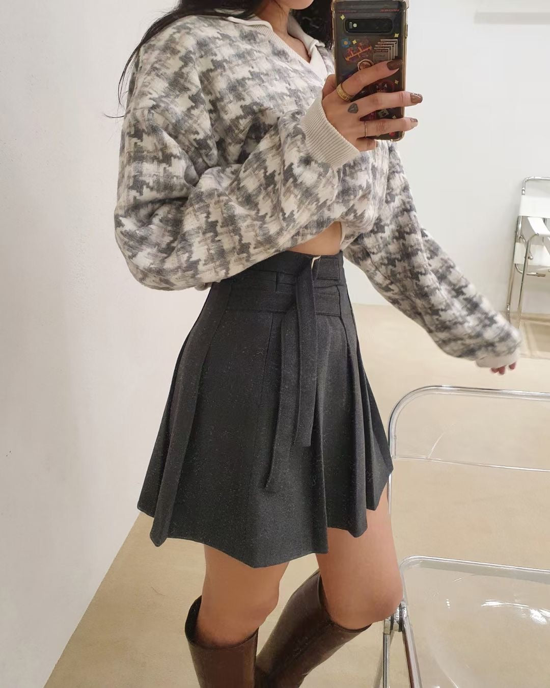 MTM千鳥格紋Crop