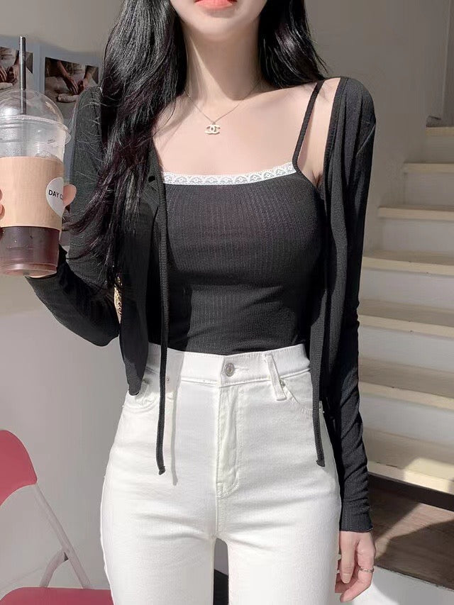 甜美蕾絲小吊帶外套Set
