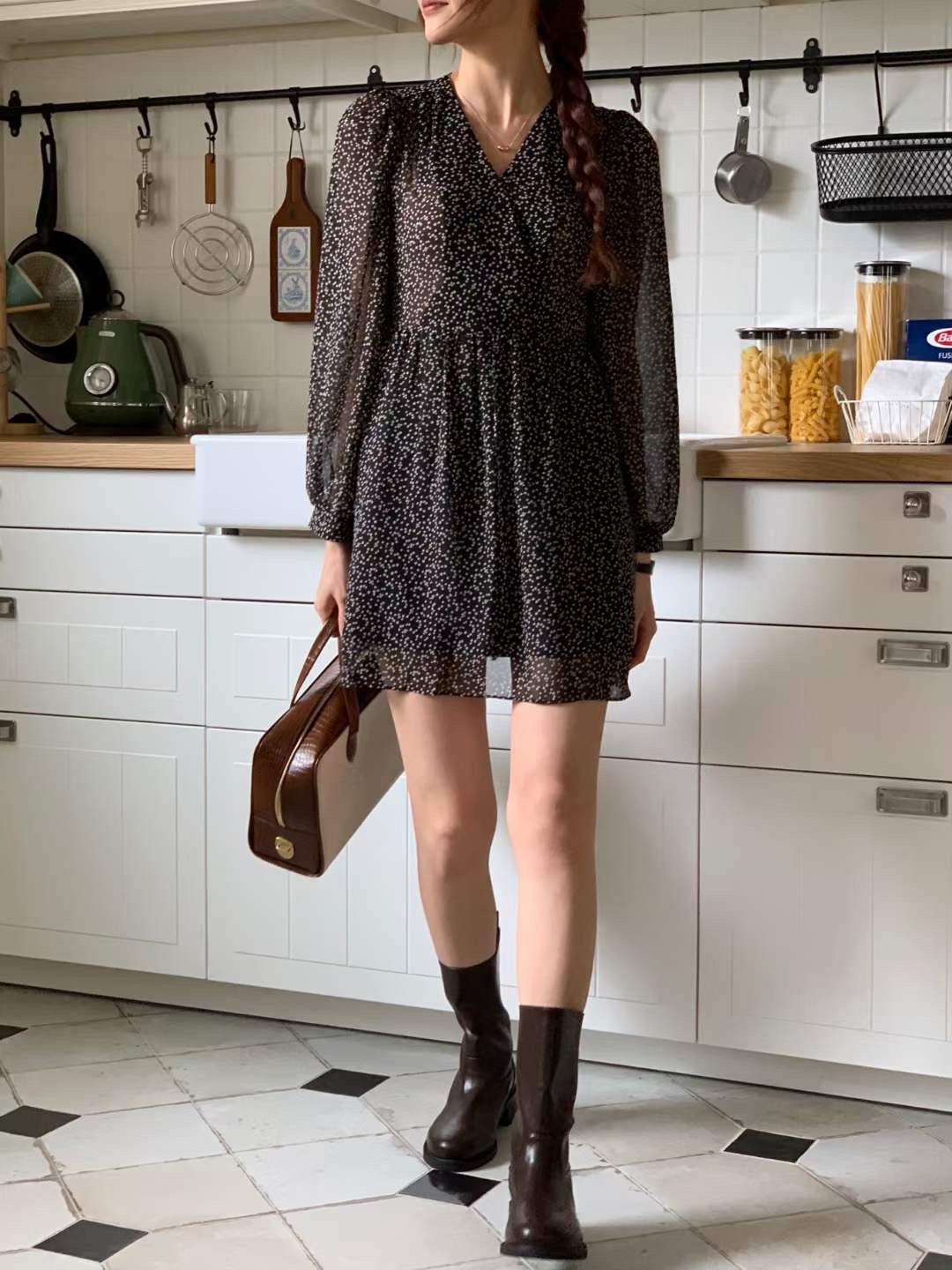 V neck Mini Floral Dress