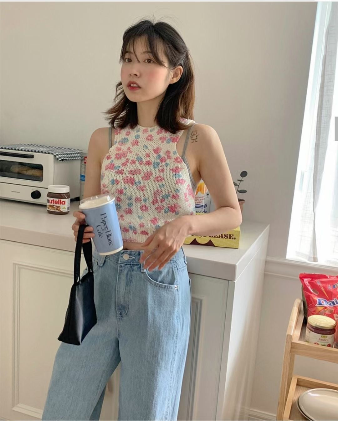少女幼齡感可愛花花針織背心