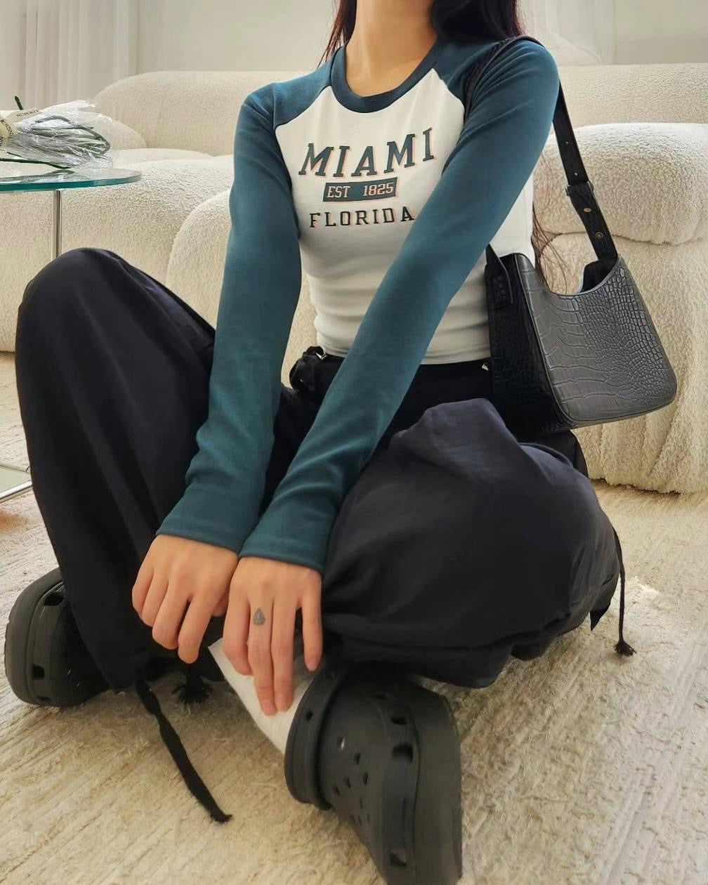 MIAMI 牛角拼色長袖上衣