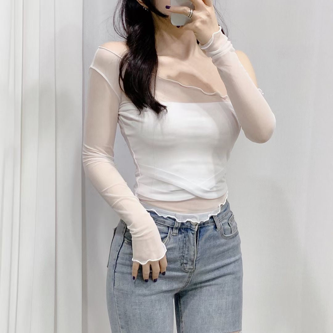 小性感透視單肩露膊Top