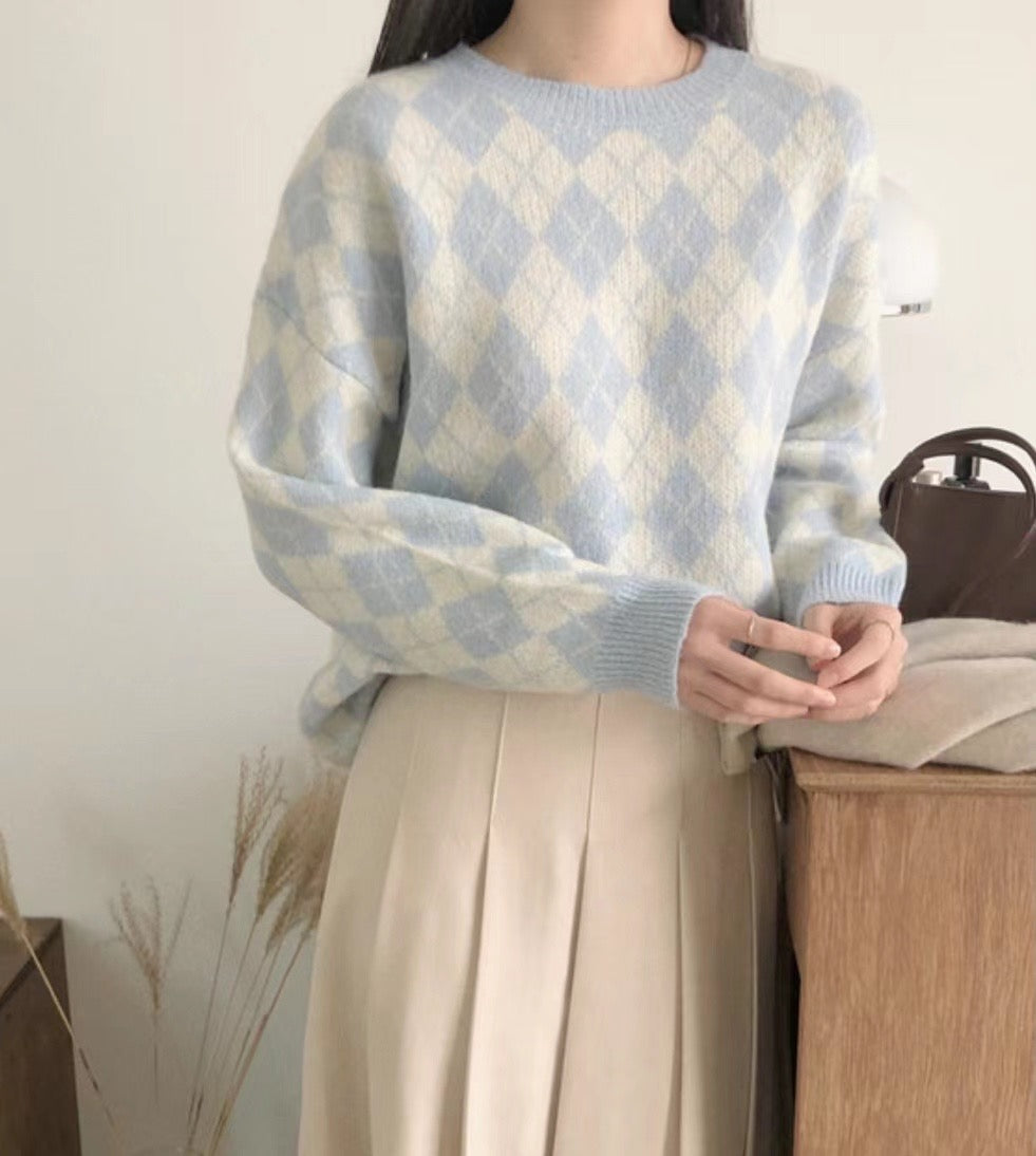 白雲菱格毛衣