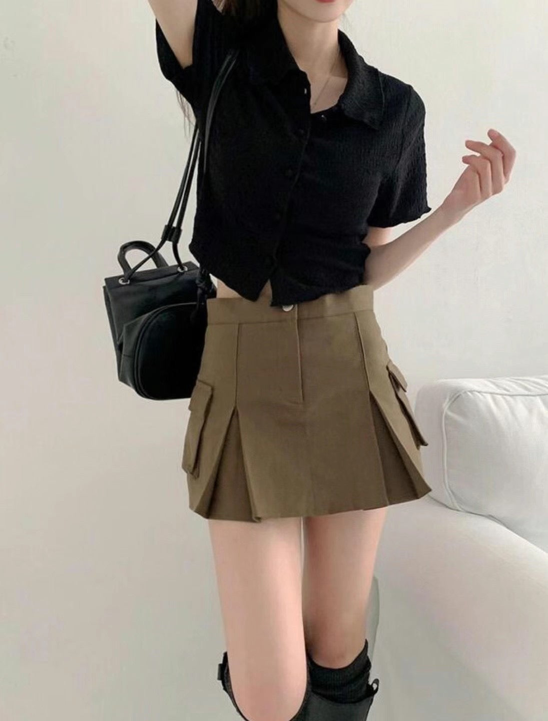 可愛Polo領皺皺Top