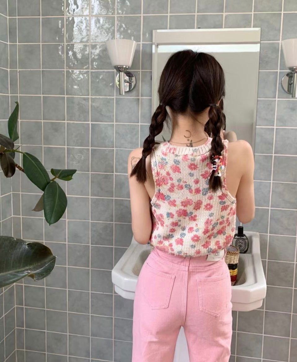 少女幼齡感可愛花花針織背心