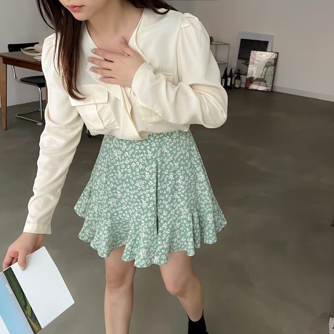 優雅小碎花魚尾裙