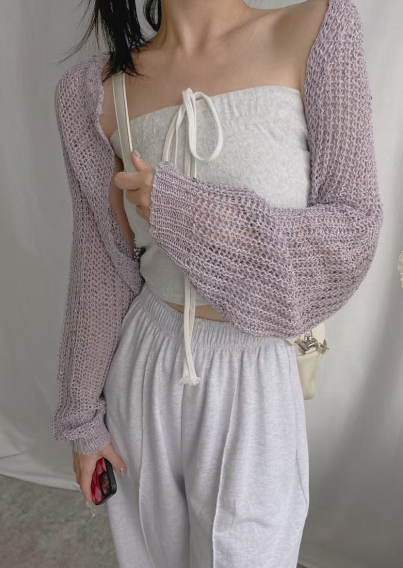 超短版針織鏤空Cardigans
