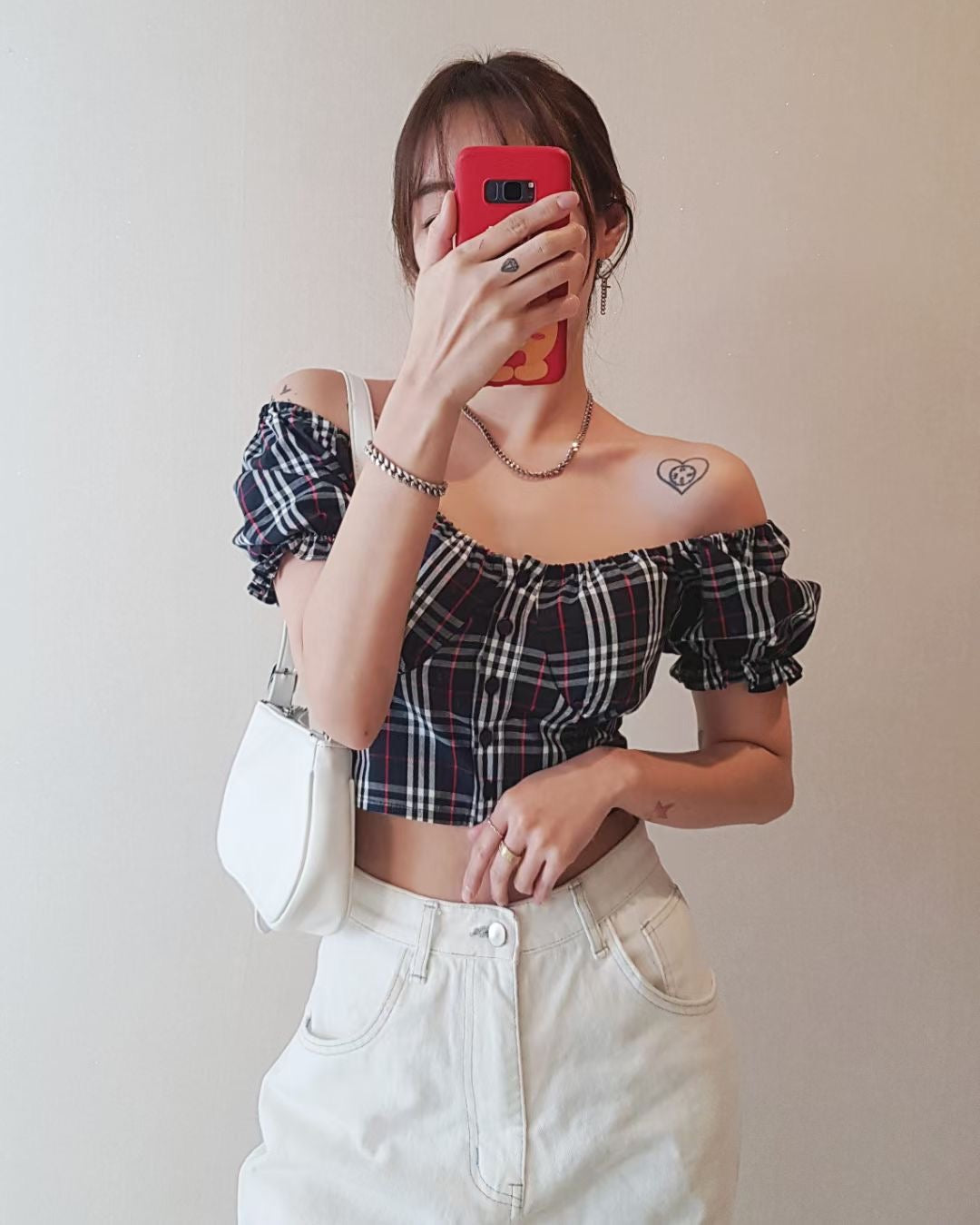 英倫風復古格紋Top