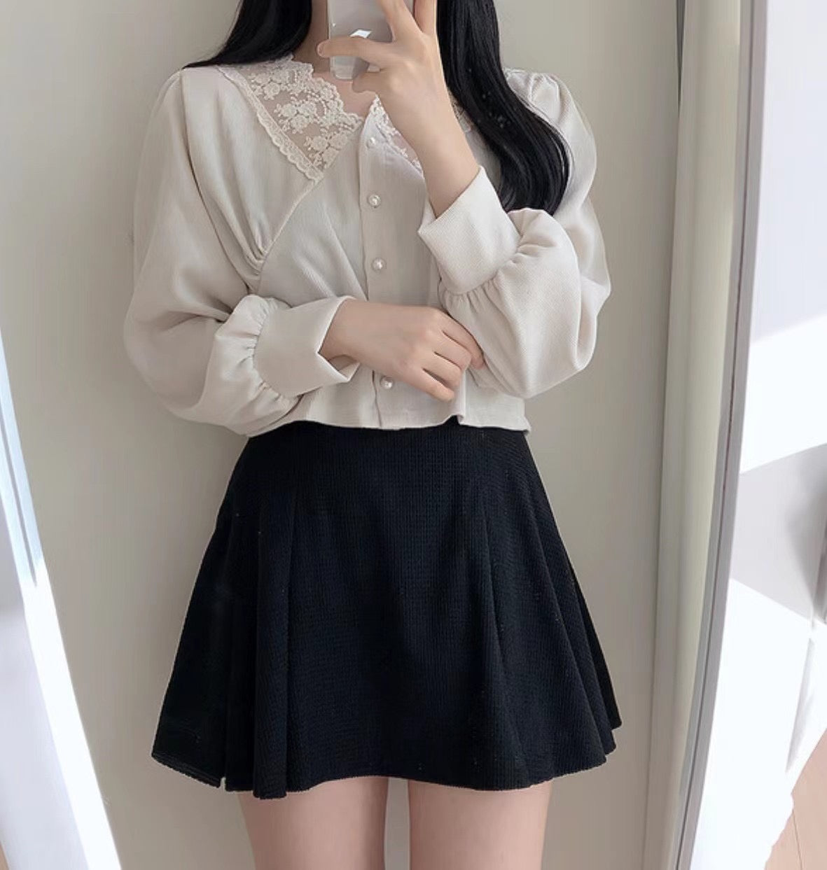 Vintage燈芯絨蕾絲Top