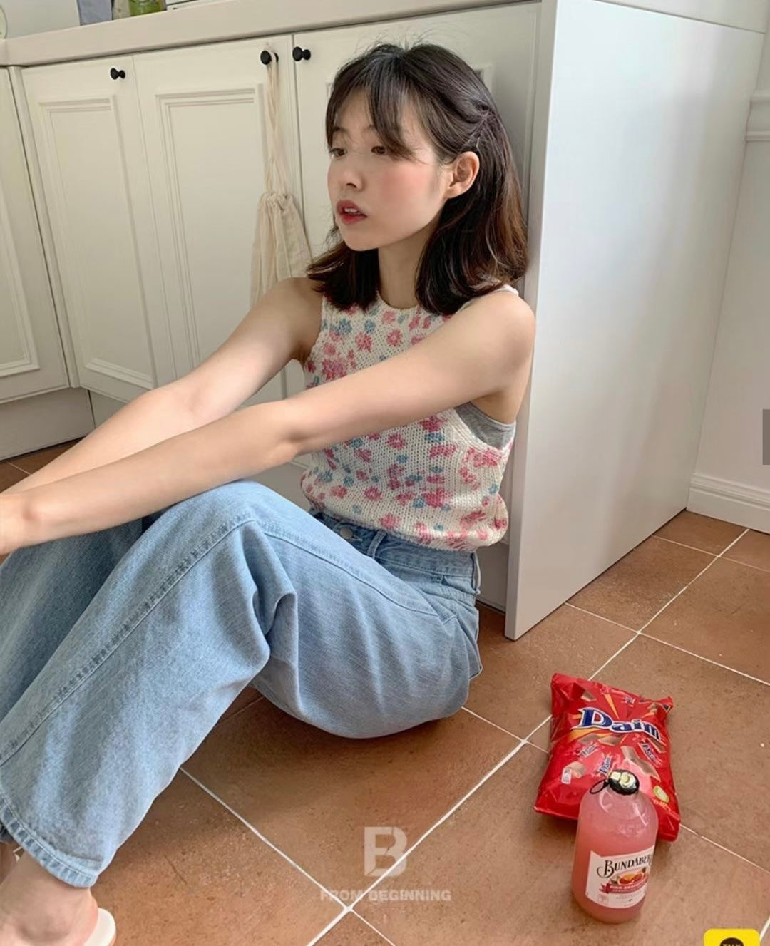 少女幼齡感可愛花花針織背心