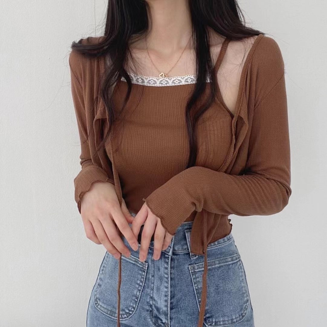 甜美蕾絲小吊帶外套Set