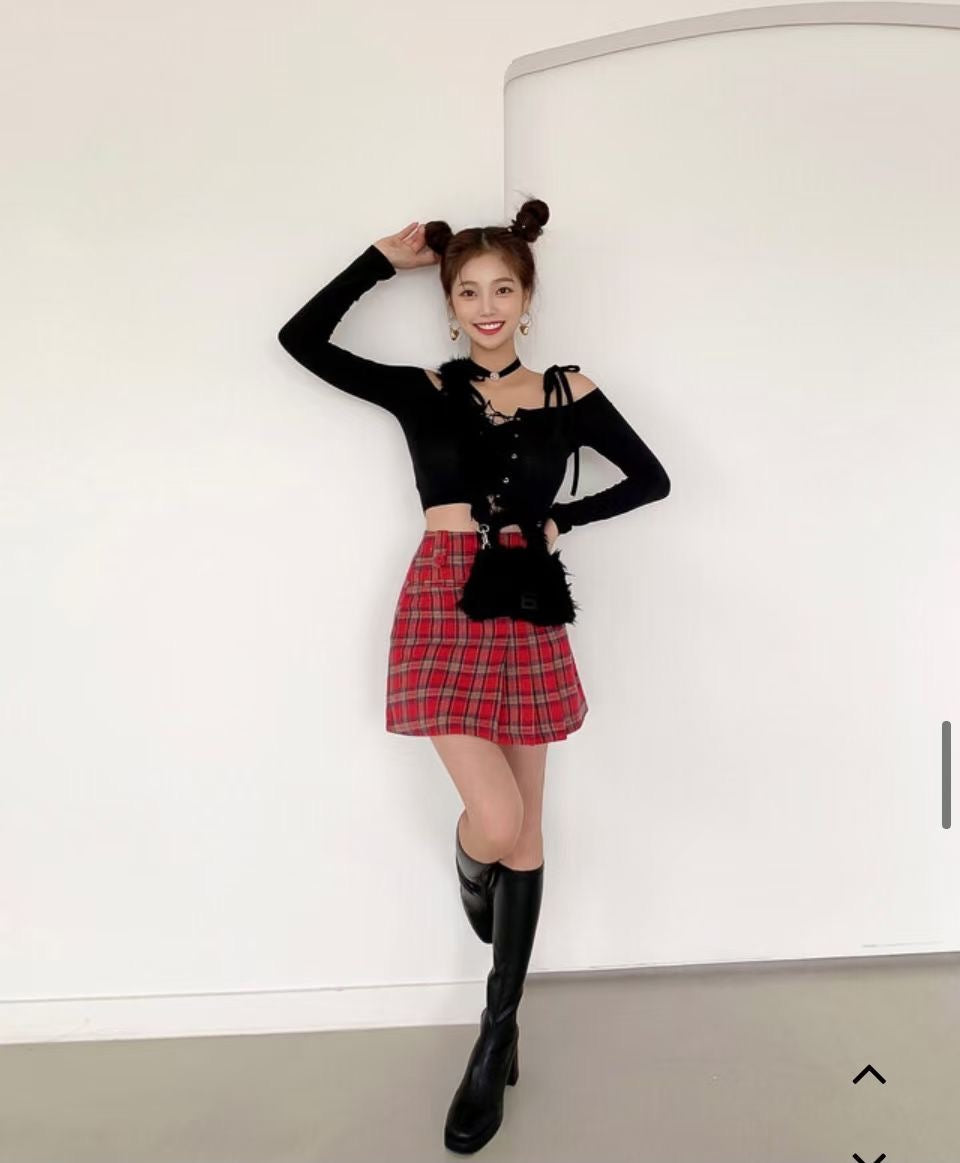 甜美交叉綁帶一字膊Top